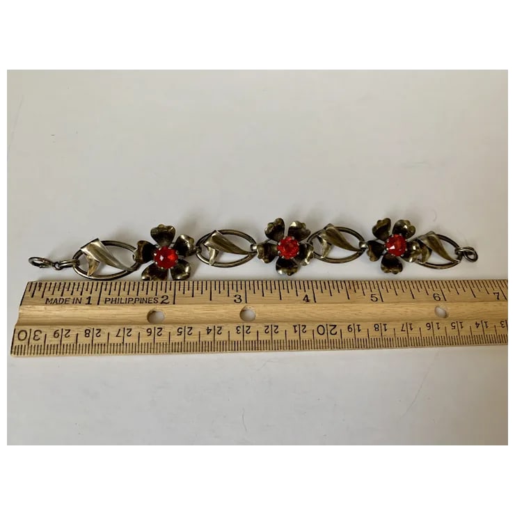 Mid 20th Century Sterling Floral Link Bracelet - 10