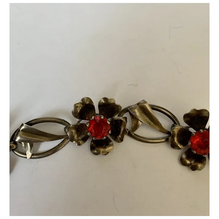 Mid 20th Century Sterling Floral Link Bracelet - 7