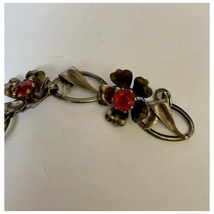 Mid 20th Century Sterling Floral Link Bracelet - 9
