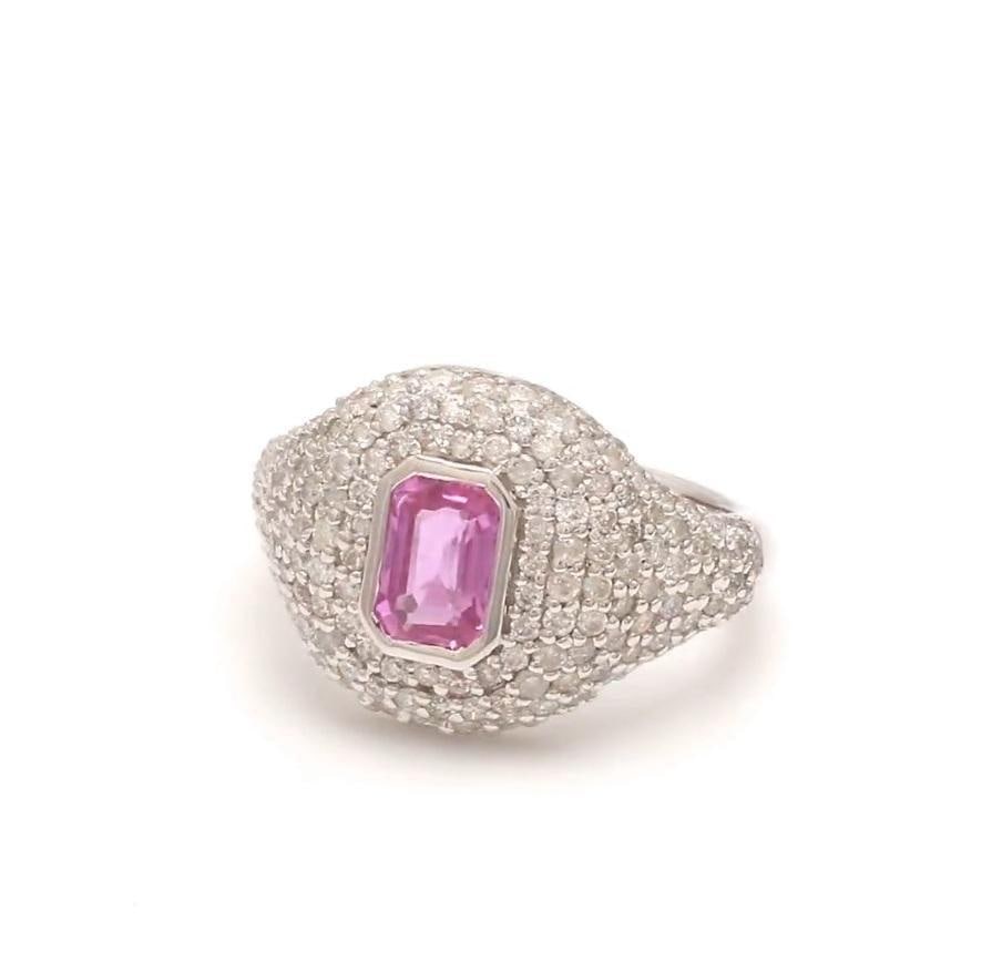 Natural 0.71 cts pink sapphire & 1.11 cts diamond ring 18k gold - 4