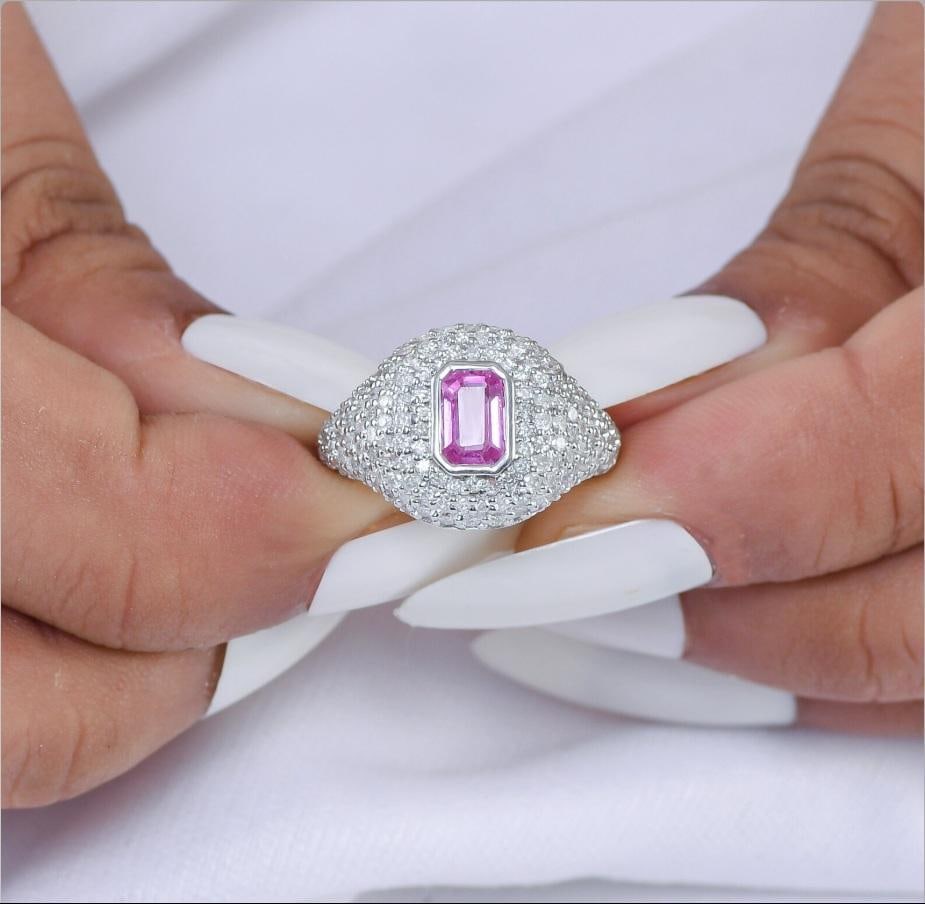 Natural 0.71 cts pink sapphire & 1.11 cts diamond ring 18k gold - 8