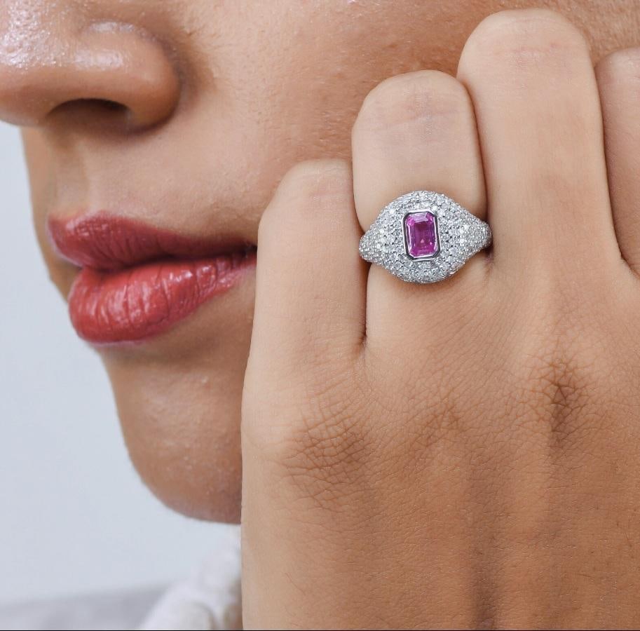 Natural 0.71 cts pink sapphire & 1.11 cts diamond ring 18k gold - 9