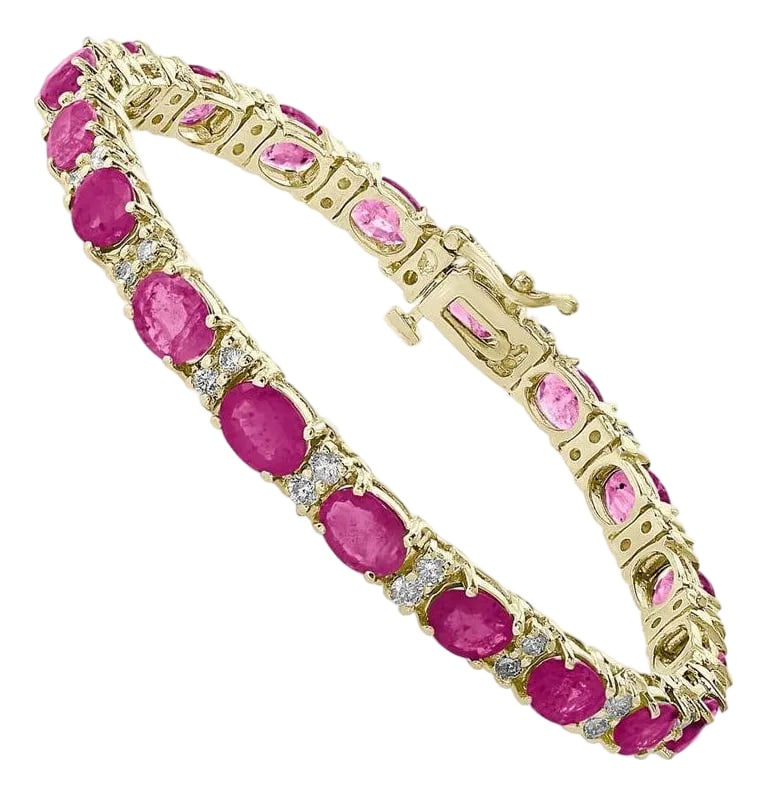 11 Ct Oval Rubies and Diamond Tennis Bracelet 14 Karat Yellow Gold (1 of 18)