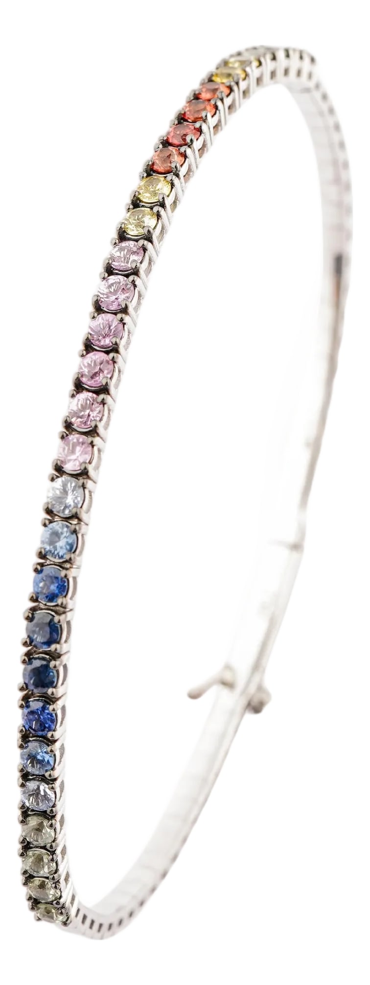 Natural Multi sapphire 1.92cts bracelet in 18k gold: GW=8.11gm NW=7.73gm multi sapphire=1.92cts This is a brand new piece Condition: Imperfections: No Imperfections Condition Notes: New Origin: India Materials & Techniques: 18K White Gold, Sapphire