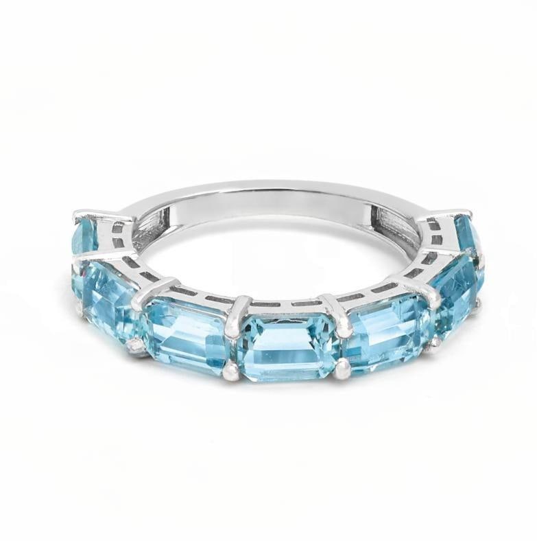 Natural 3.45 cts aquamarine half band ring in 18k gold - 3