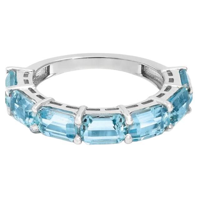 Natural 3.45 cts aquamarine half band ring in 18k gold - 5
