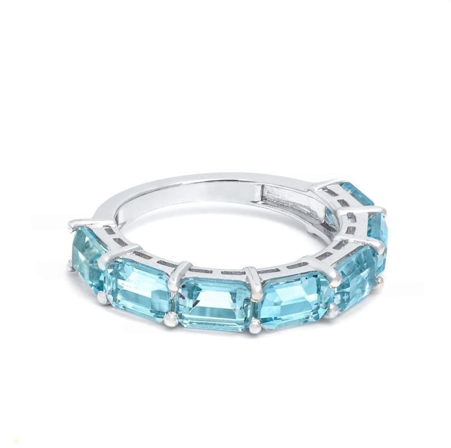 Natural 3.45 cts aquamarine half band ring in 18k gold - 8