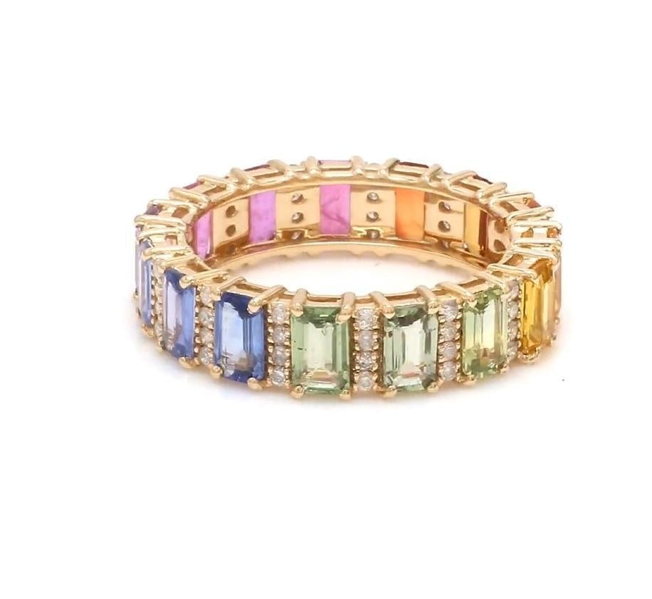 Natural 4.15 cts ctrainbow sapphire & 0.36 cts diamond ring in 14k gold - 12
