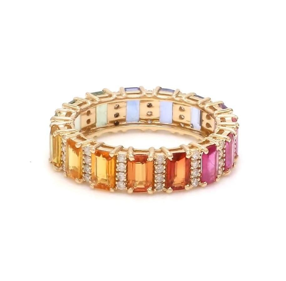 Natural 4.15 cts ctrainbow sapphire & 0.36 cts diamond ring in 14k gold - 14