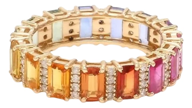 Natural 4.15 cts ctrainbow sapphire & 0.36 cts diamond ring in 14k gold: Rainbow sapphire octagon diamond band ring gold Natural rainbow ombre sapphire diamond ring gold Multi sapphire rainbow ombre ring gold STONE DETAILS : âœ¦ Gemstone: Rainbow Sapphire