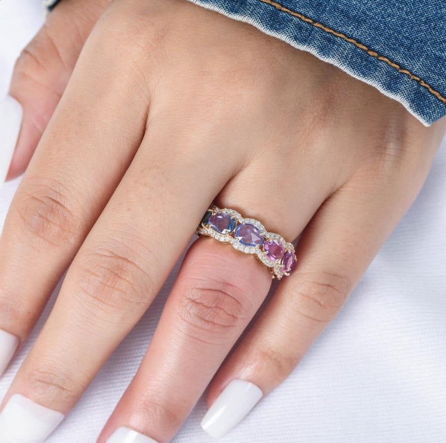 Natural rainbow sapphire ring in 14k gold - 10