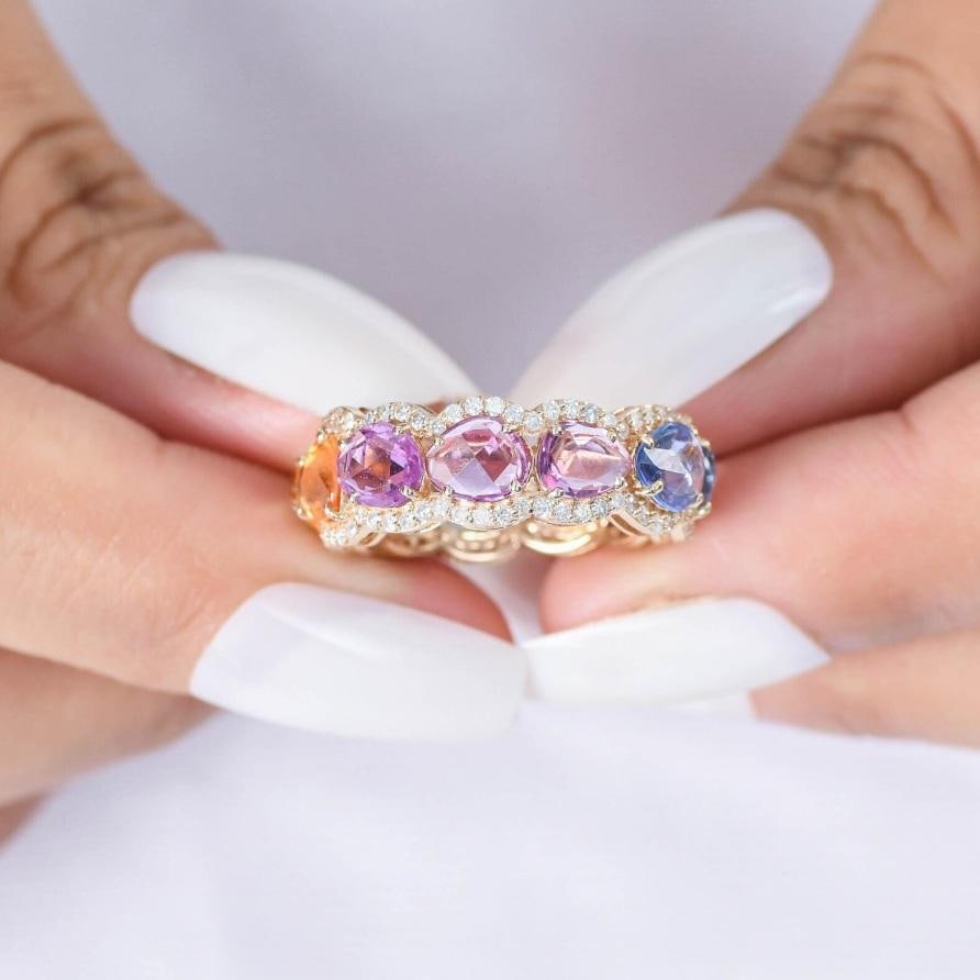 Natural rainbow sapphire ring in 14k gold - 12