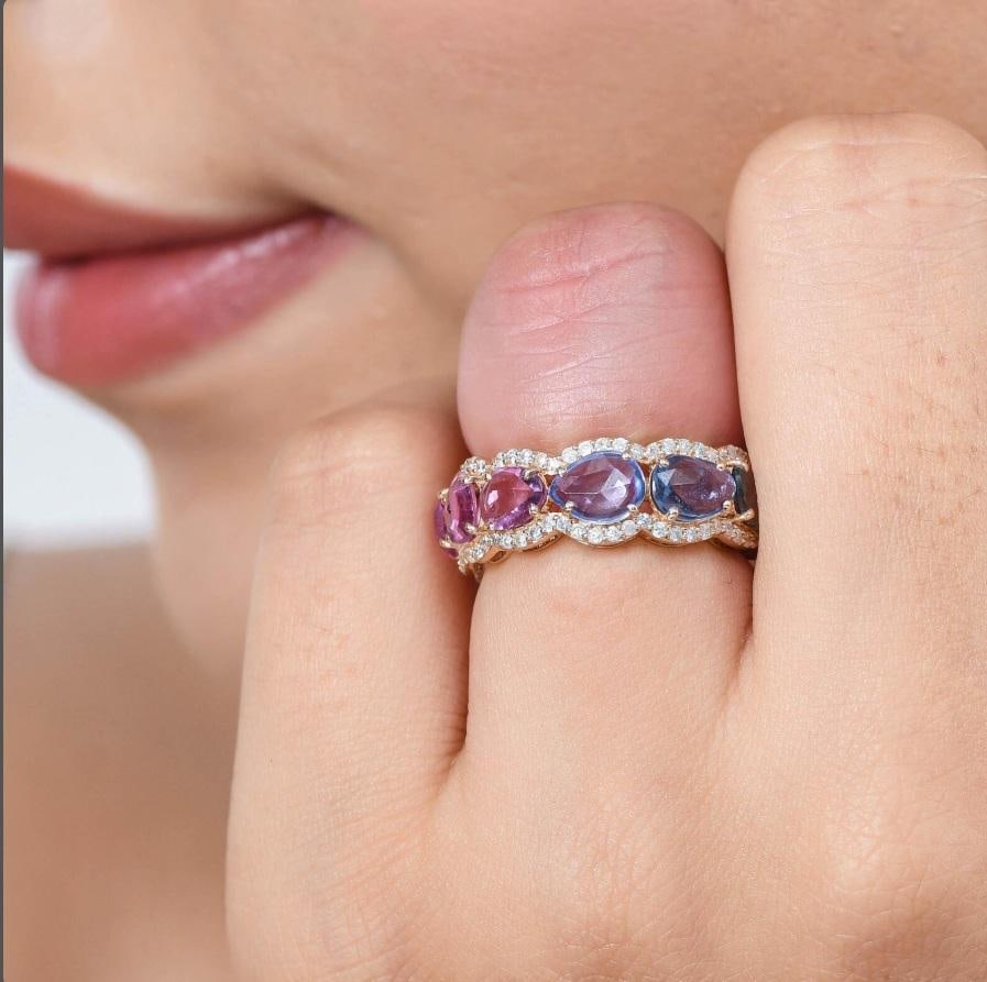 Natural rainbow sapphire ring in 14k gold - 13