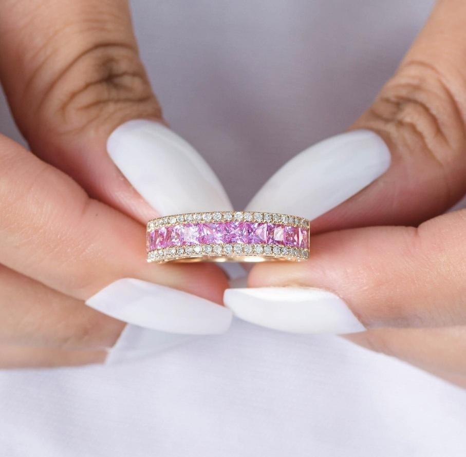Natural 1.60 cts pink sapphire & 0.30 cts diamond ring in 18k gold - 11