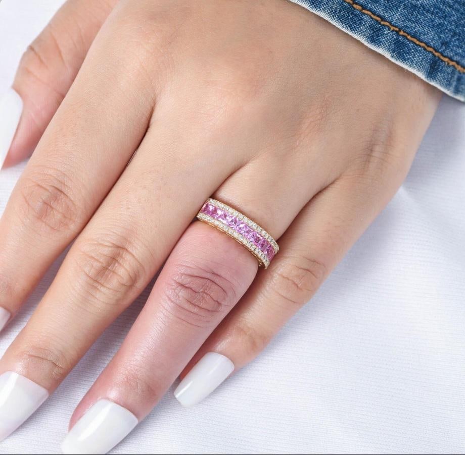 Natural 1.60 cts pink sapphire & 0.30 cts diamond ring in 18k gold - 12