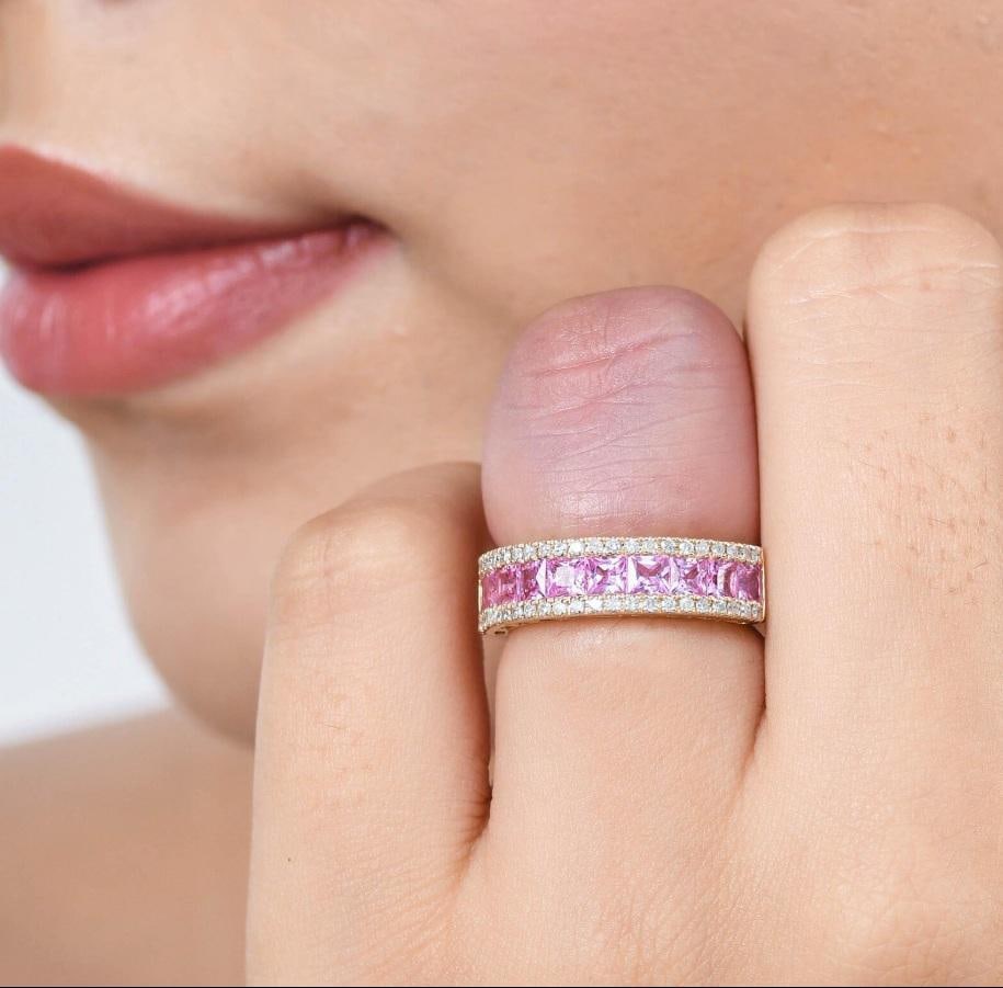 Natural 1.60 cts pink sapphire & 0.30 cts diamond ring in 18k gold - 13