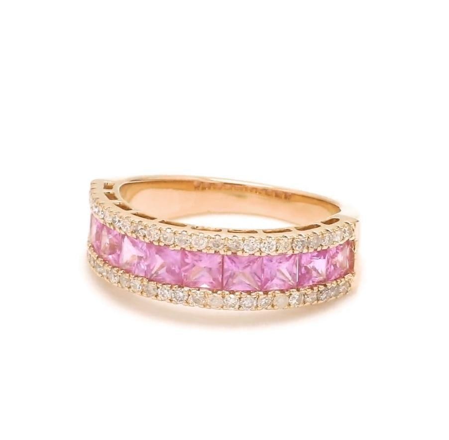 Natural 1.60 cts pink sapphire & 0.30 cts diamond ring in 18k gold - 14