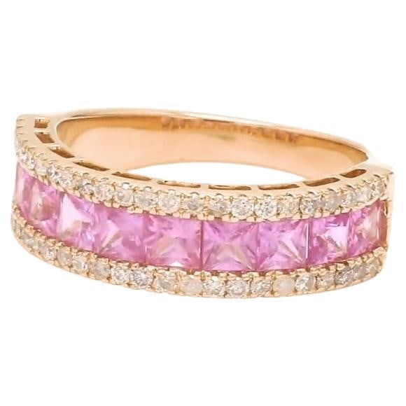 Natural 1.60 cts pink sapphire & 0.30 cts diamond ring in 18k gold - 15