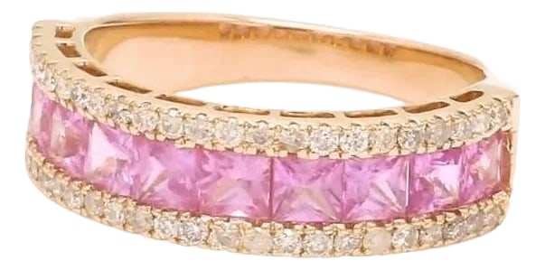 Natural 1.60 cts pink sapphire & 0.30 cts diamond ring in 18k gold: Pink sapphire diamond princess cut ring gold Natural 3x3MM 1.50cts pink sapphire diamond ring gold Pink sapphire statement ring gold GEMSTONE DETAILS : âœ¦ Gemstone : Pink Sapphire