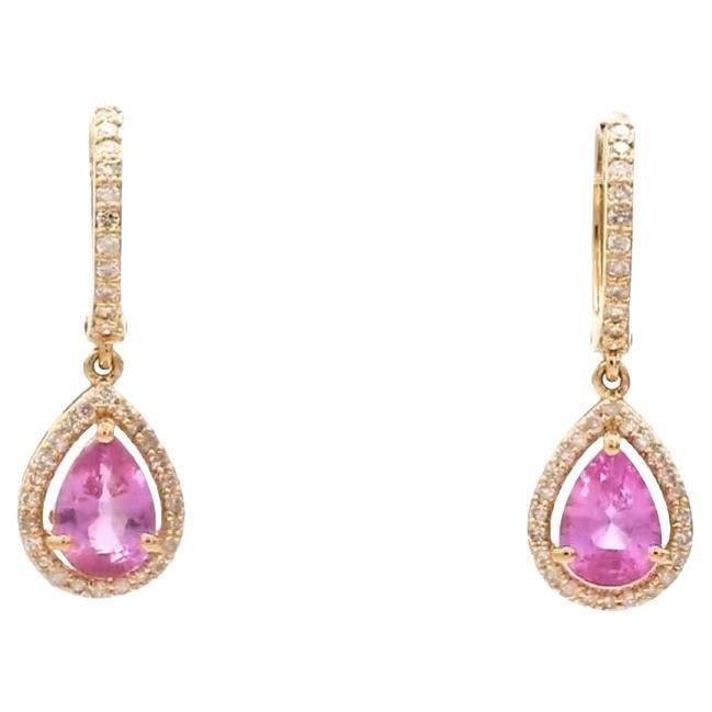 3.660 cts Natural pink sapphire and 0.41 cts diamond earrings in 18k gold - 5