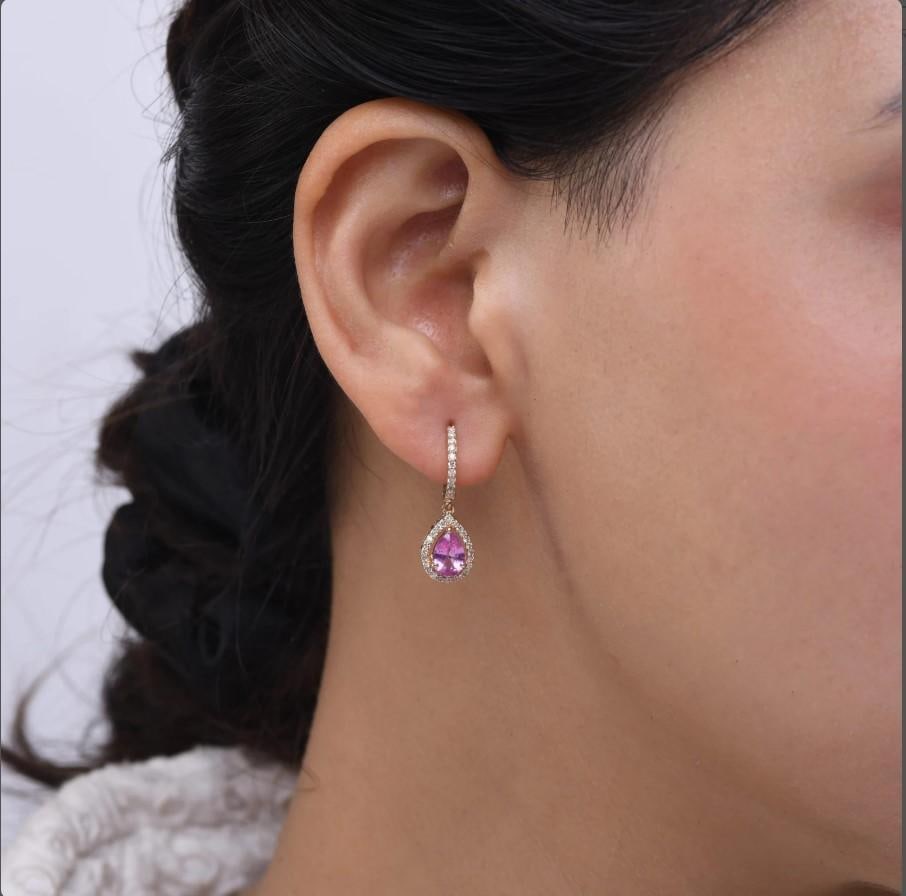3.660 cts Natural pink sapphire and 0.41 cts diamond earrings in 18k gold - 7