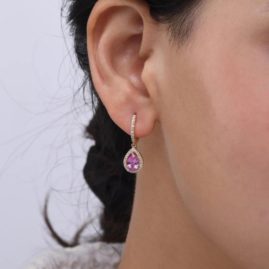 3.660 cts Natural pink sapphire and 0.41 cts diamond earrings in 18k gold - 8