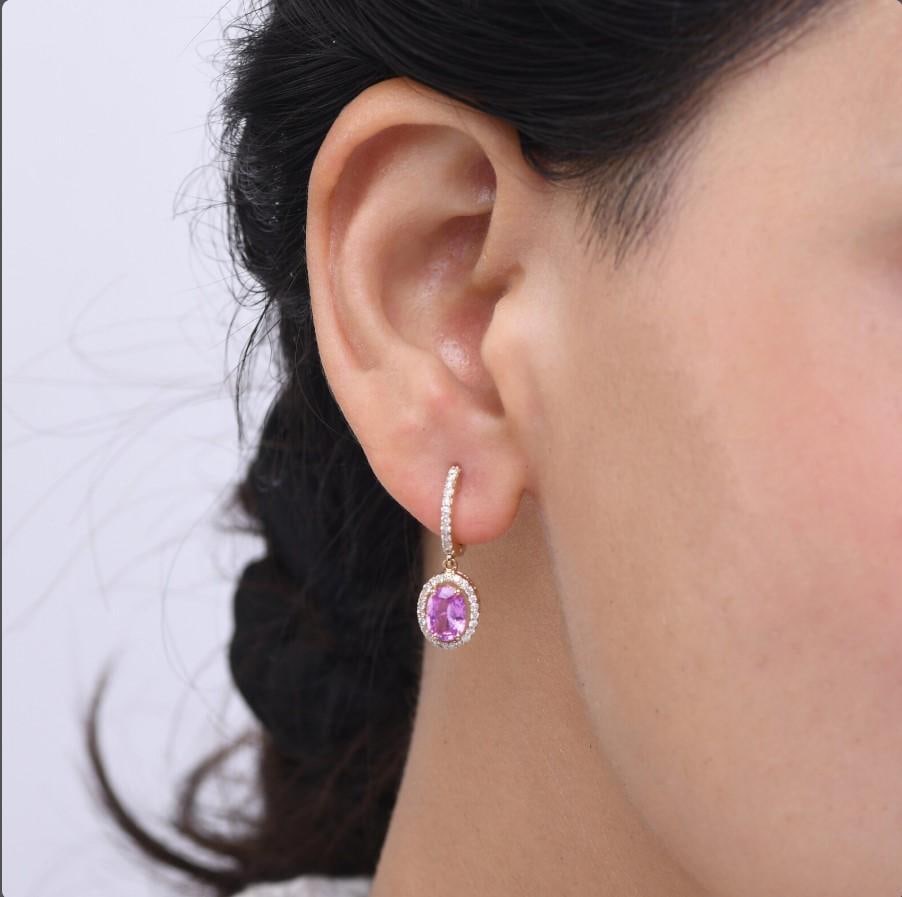 1.88 cts Natural pink sapphire and 0.44 cts diamond earrings in 18k gold - 12