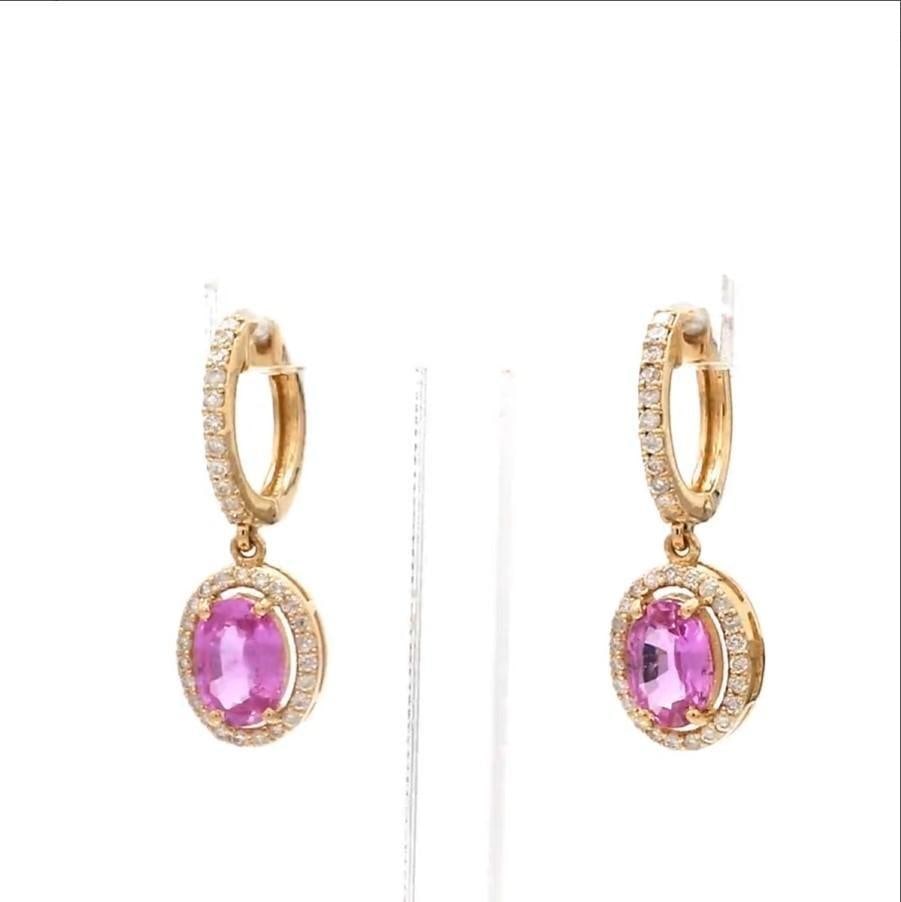 1.88 cts Natural pink sapphire and 0.44 cts diamond earrings in 18k gold - 14