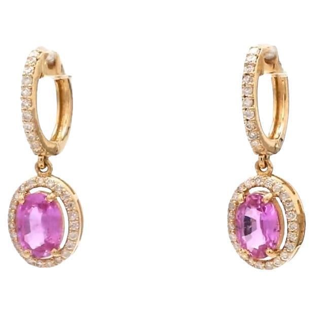 1.88 cts Natural pink sapphire and 0.44 cts diamond earrings in 18k gold - 15