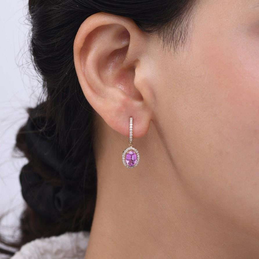 1.88 cts Natural pink sapphire and 0.44 cts diamond earrings in 18k gold - 17