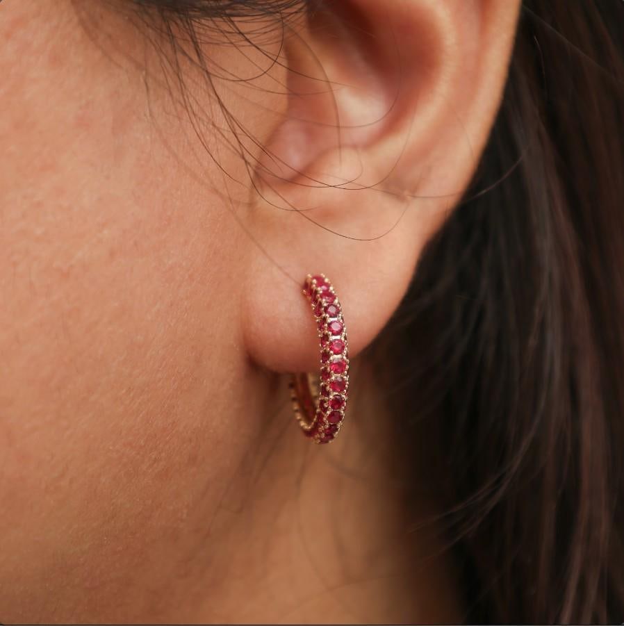 3.09 CTS Natural ruby earrings in 14k gold - 10
