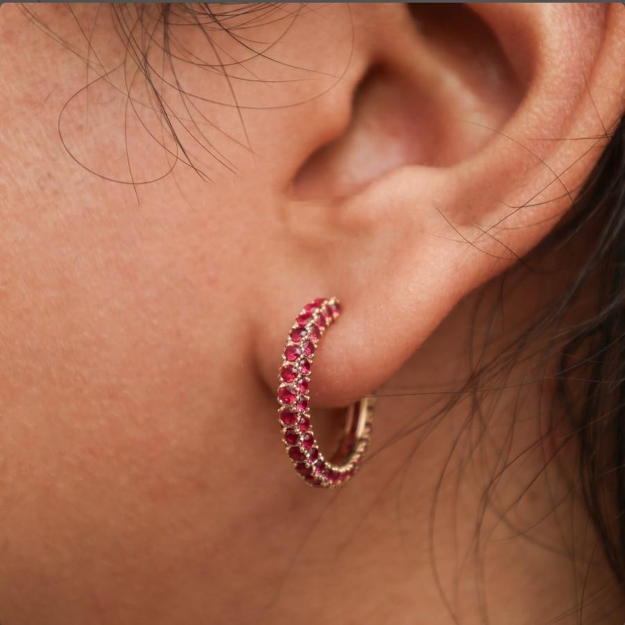 3.09 CTS Natural ruby earrings in 14k gold - 12