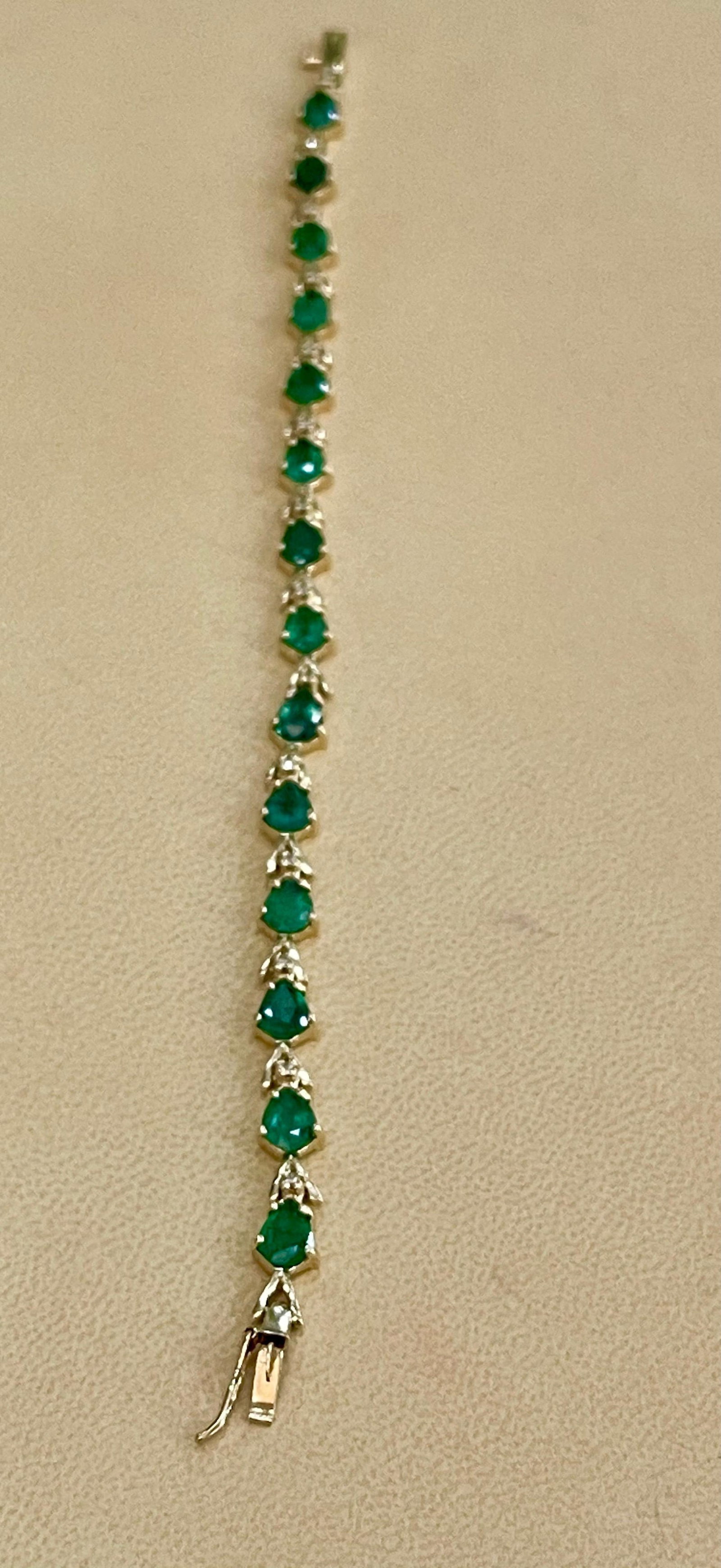 7 Carat Natural Brazil Emerald and Diamond Tennis Bracelet 14 Karat Yellow Gold - 5