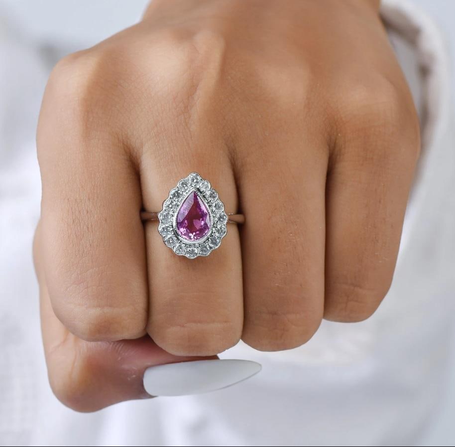 Natural 1.80 cts pink sapphire & 0.65 cts diamond ring in 18k gold - 11