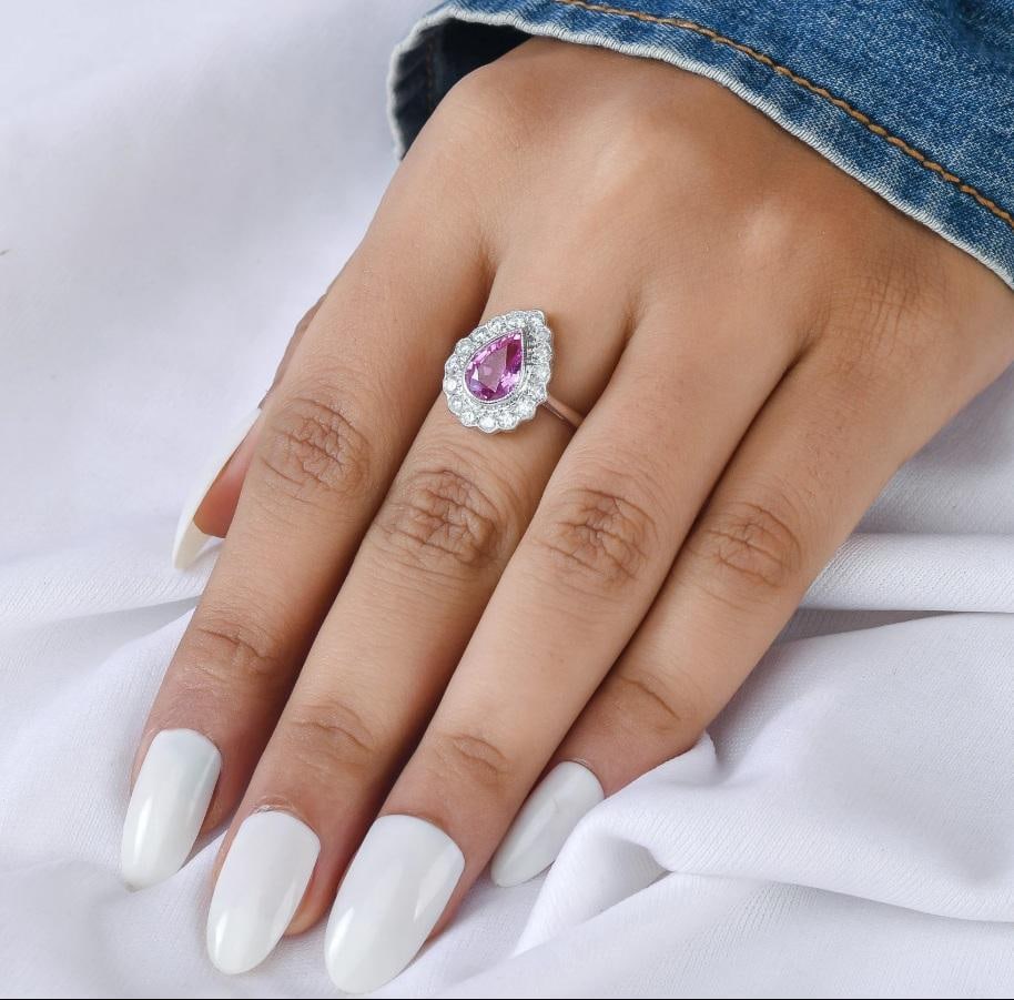 Natural 1.80 cts pink sapphire & 0.65 cts diamond ring in 18k gold - 13