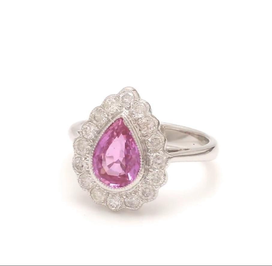 Natural 1.80 cts pink sapphire & 0.65 cts diamond ring in 18k gold - 14