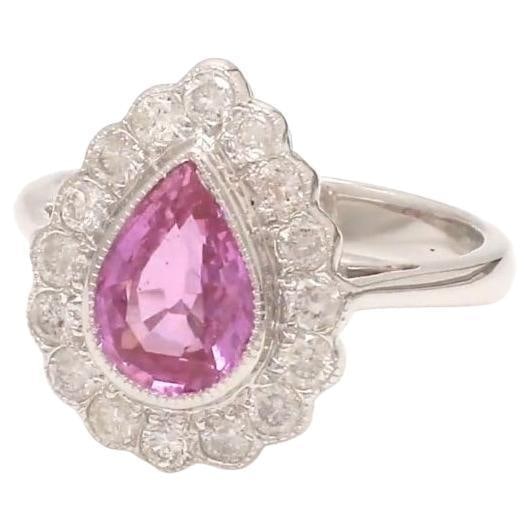 Natural 1.80 cts pink sapphire & 0.65 cts diamond ring in 18k gold - 15