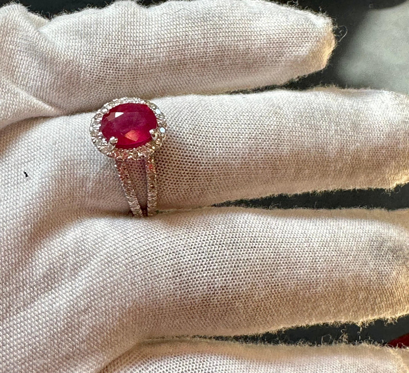 2.5 Carat Oval Treated Ruby & 2 ct Diamond Ring 14 Karat White Gold Size 7 - 5