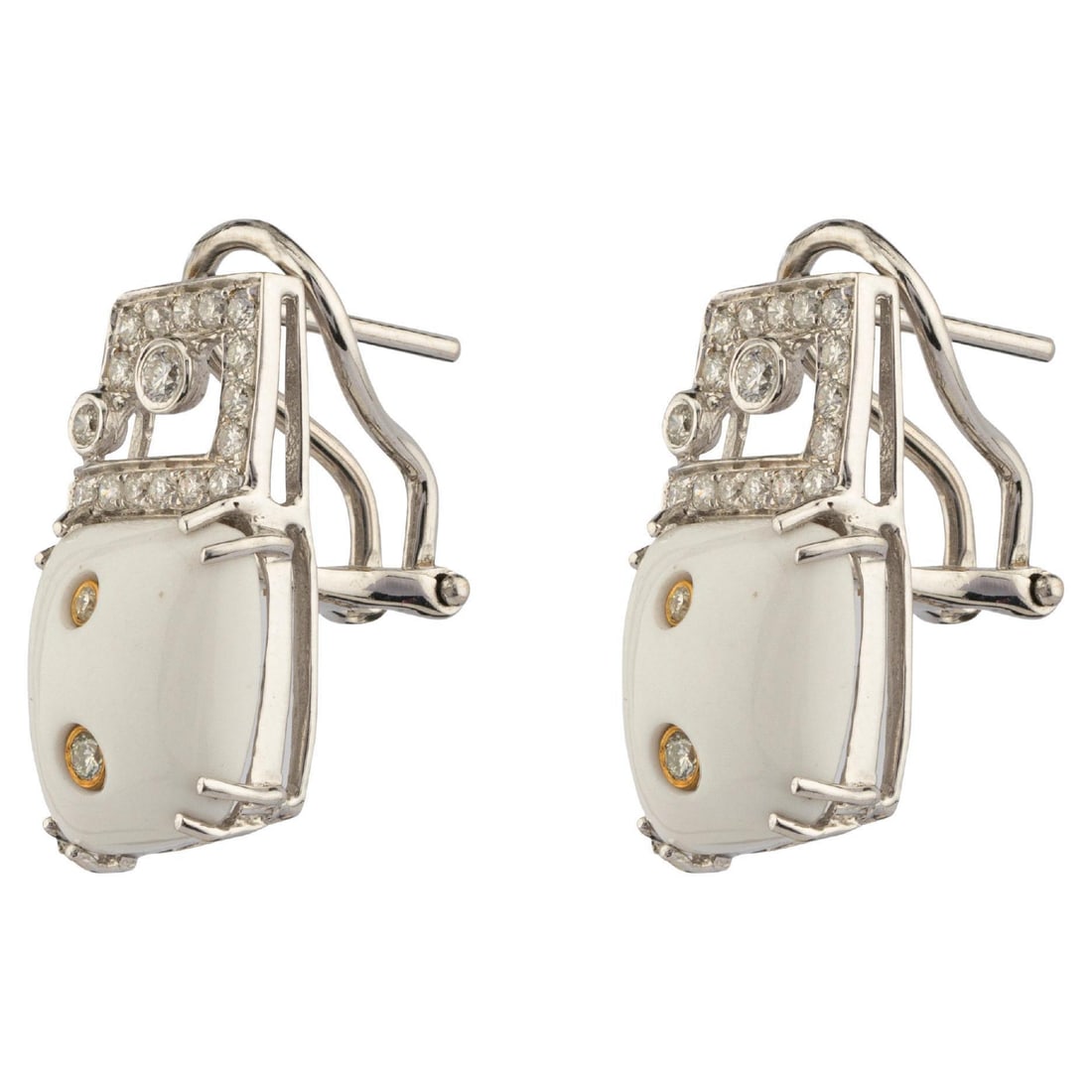Natural Diamond Earring with 0.68 Cts Diamond and white onyx 8.69 Cts & 18k Gold - 2