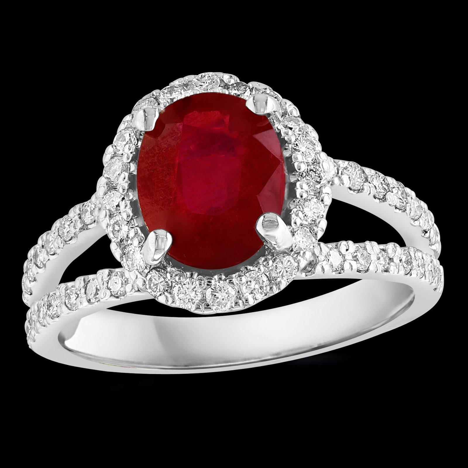 2.5 Carat Oval Treated Ruby & 2 ct Diamond Ring 14 Karat White Gold Size 7.25 - 14