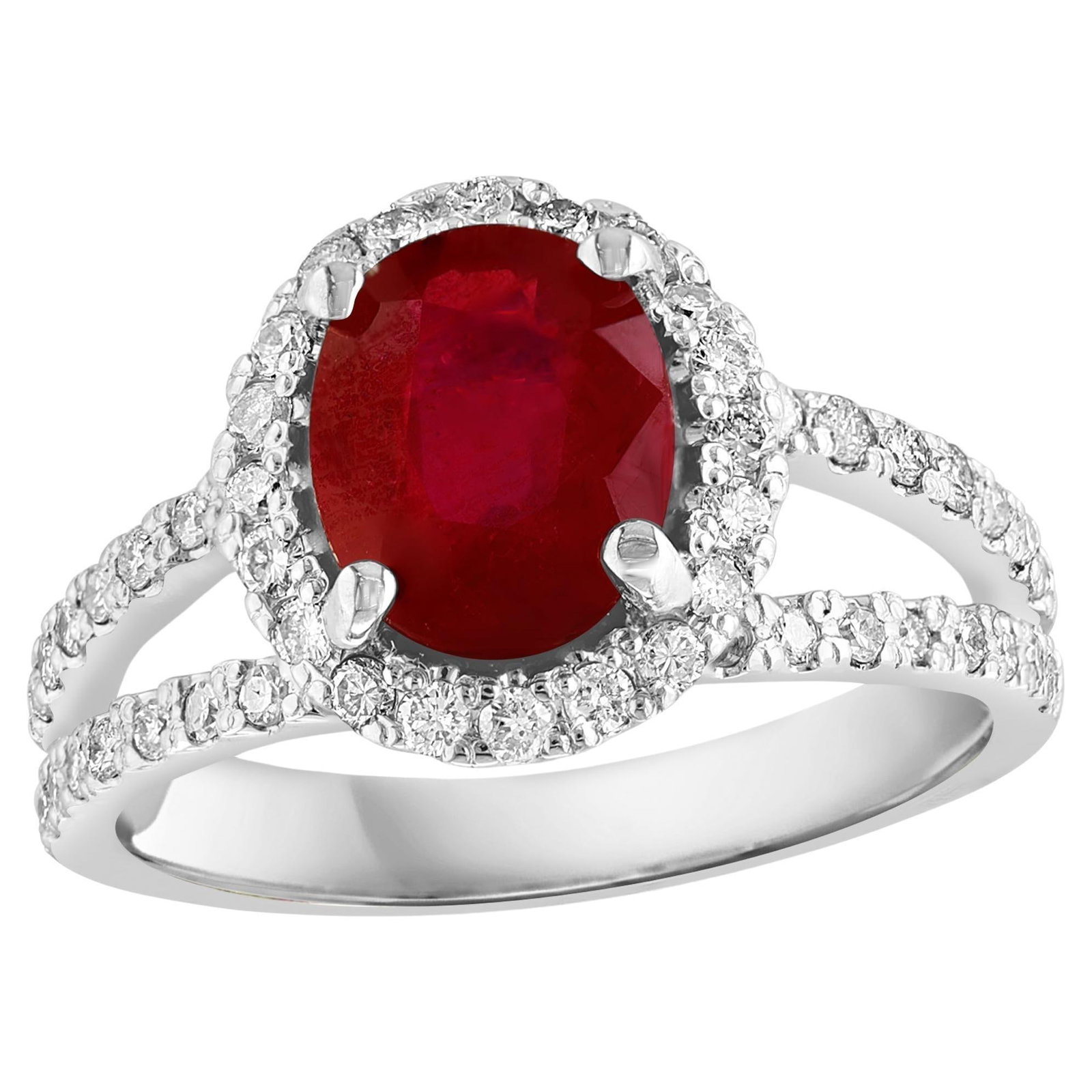 2.5 Carat Oval Treated Ruby & 2 ct Diamond Ring 14 Karat White Gold Size 7.25 - 15