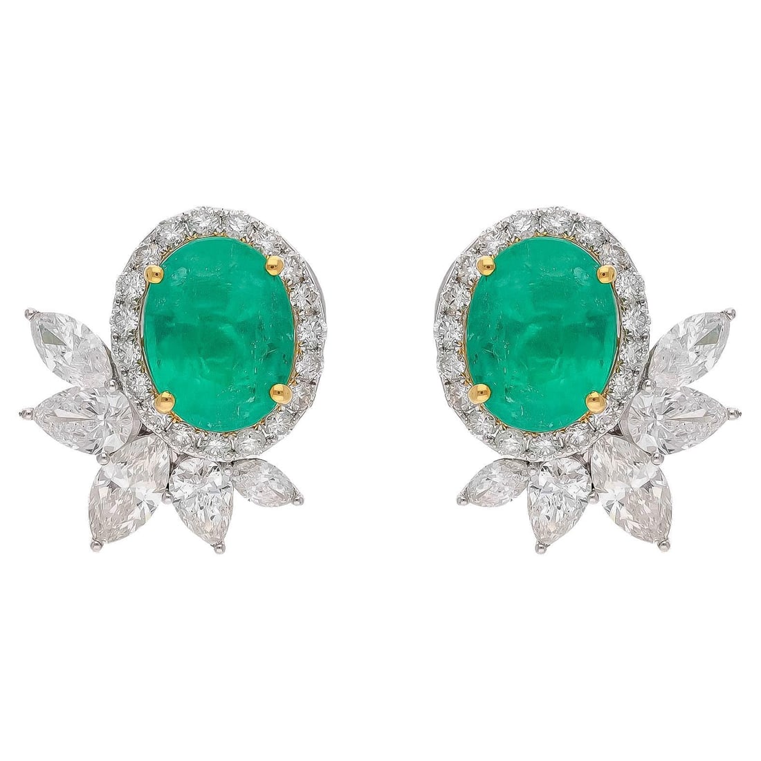 Natural Emerald Earrings with Diamonds and 18k Gold - 2