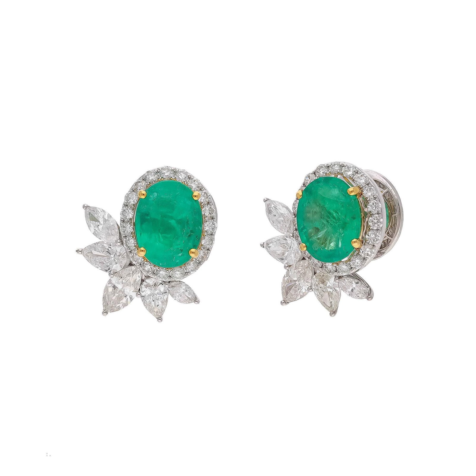 Natural Emerald Earrings with Diamonds and 18k Gold - 3
