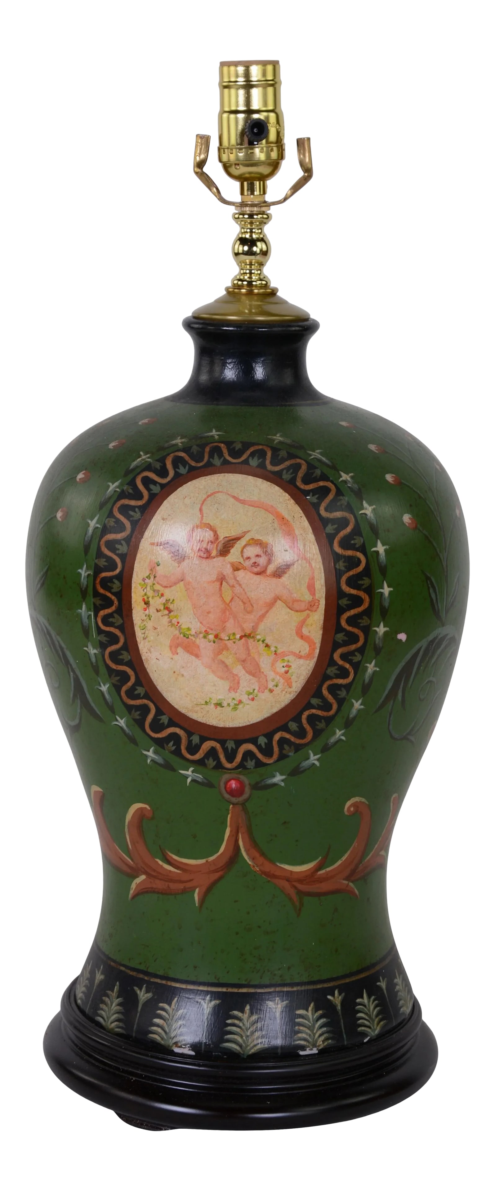 Hand-Painted Angels and Lace Pattern Table Lamp: vintage Hand-painted angels and lace pattern table lamp. Bring room Happiness and Harmony. size: 9.2" * 21"H to the top of socket. Condition: Alterations: Original Condition Unaltered Imperfections: