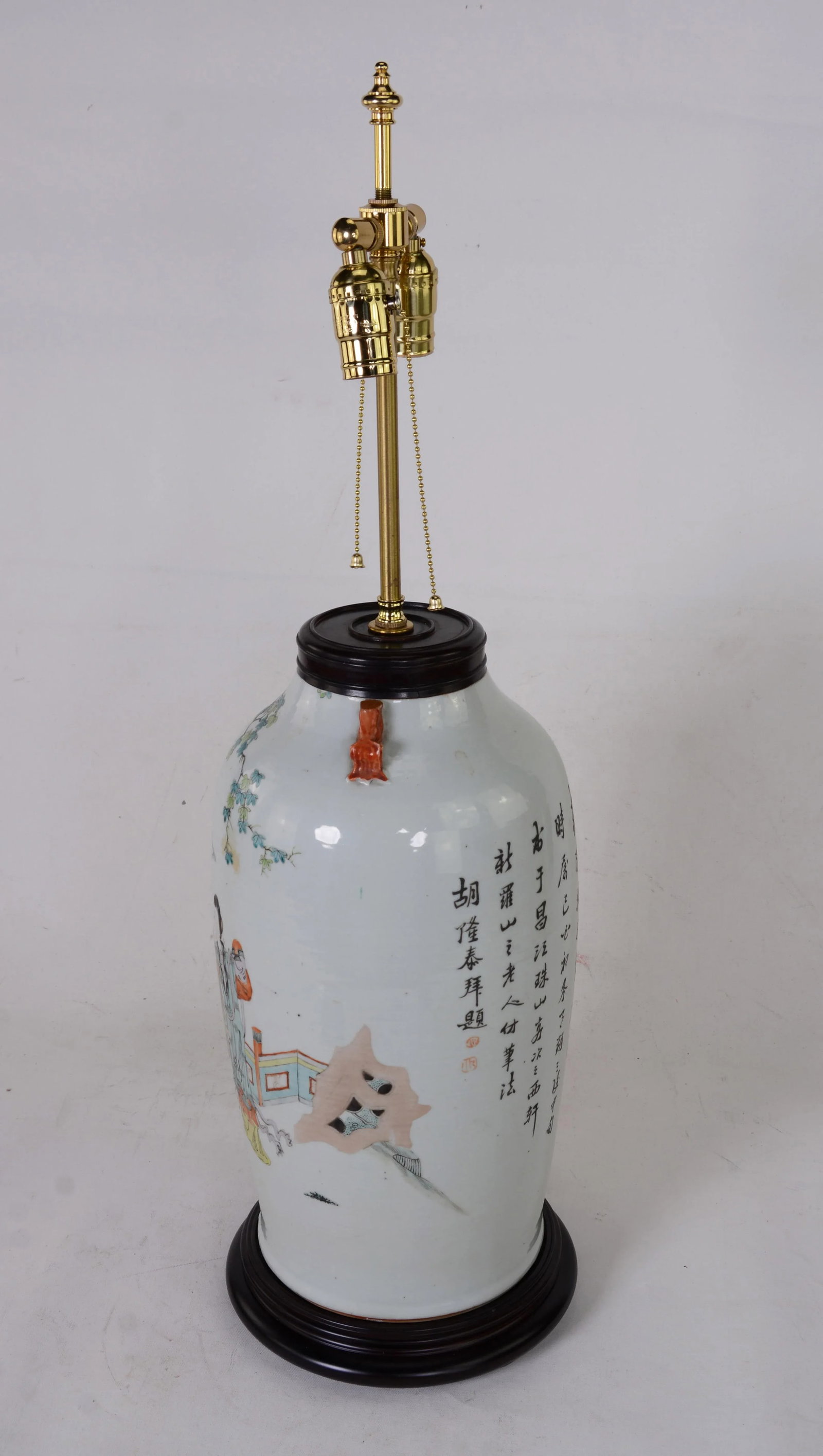 Chinese Antique Famille Rose Porcelain Vase Table Lamp - 3