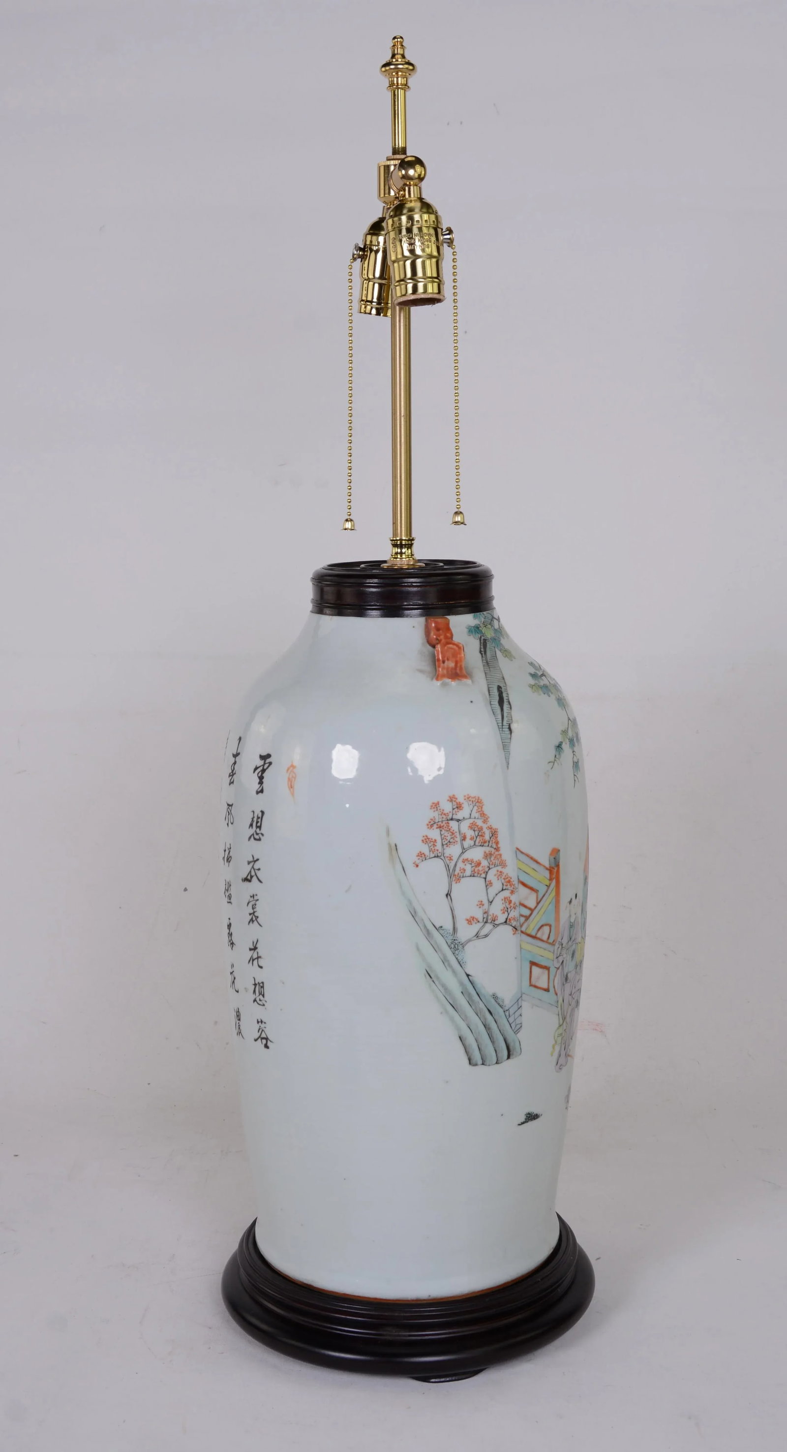 Chinese Antique Famille Rose Porcelain Vase Table Lamp - 4
