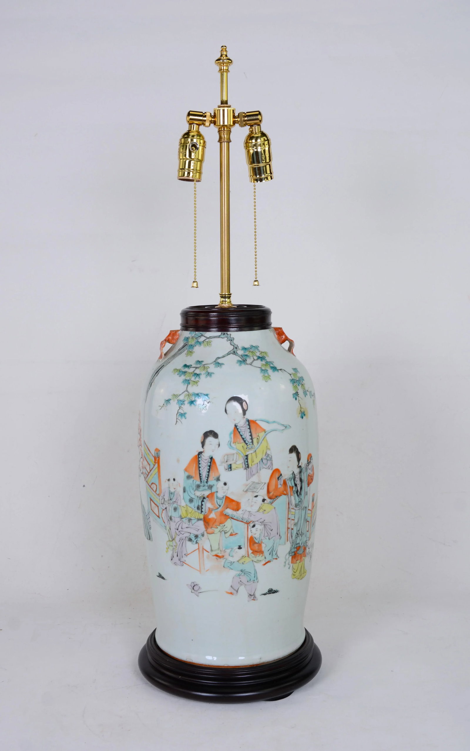 Chinese Antique Famille Rose Porcelain Vase Table Lamp - 5