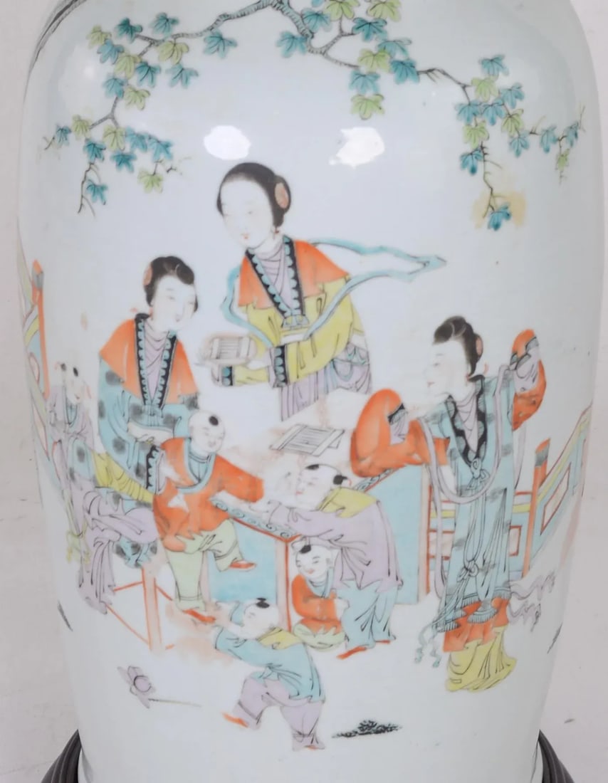 Chinese Antique Famille Rose Porcelain Vase Table Lamp - 8