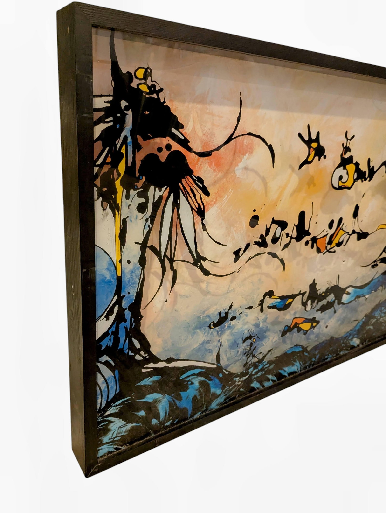 1990s An Abstract Three Dimensional Reverse Painting on Glass Inside a Very Large Shadow Box. Signed - 3