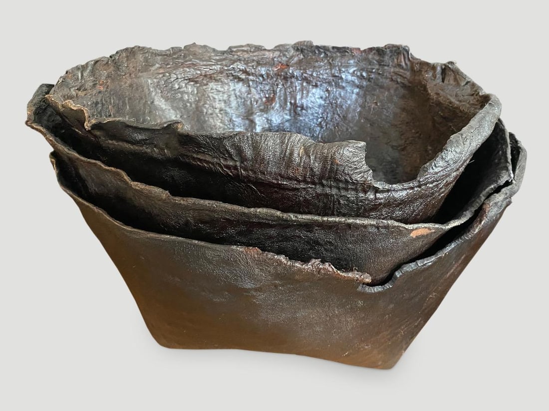 Polished Buffalo Hide Container - 4